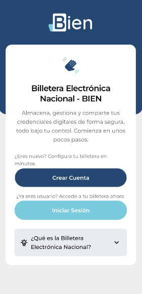 Captura de pantalla de la aplicación BIEN, donde se podrá activar el carnet de residencia digital para extranjeros en Honduras en 2026