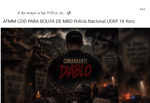 Captura de pantalla de una publicación del Cártel del Diablo en Facebook