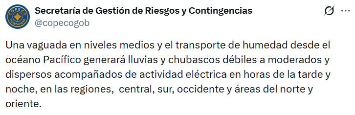 Captura de pantalla de una publicación sobre el clima en Honduras