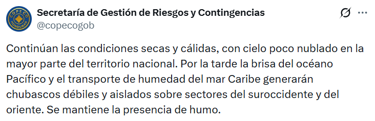 Captura de pantalla sobre el clima en Honduras