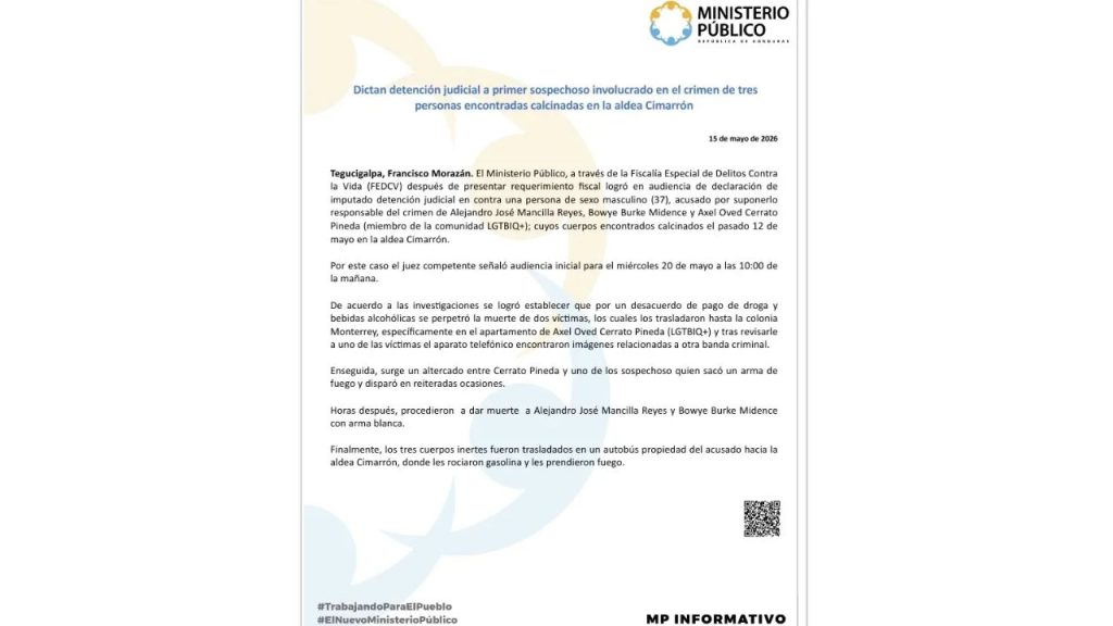Comunicado emitido por el Ministerio Público.