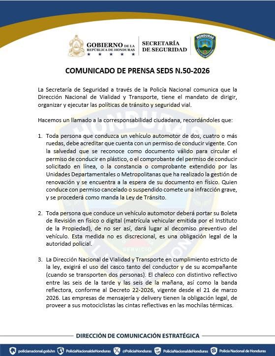 Comunicado de la Secretaría de Seguridad