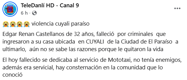 Captura de pantalla de la publicación
