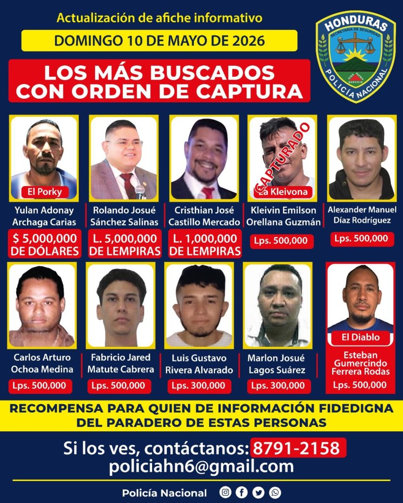 Afiche con los 10 más buscados de Honduras