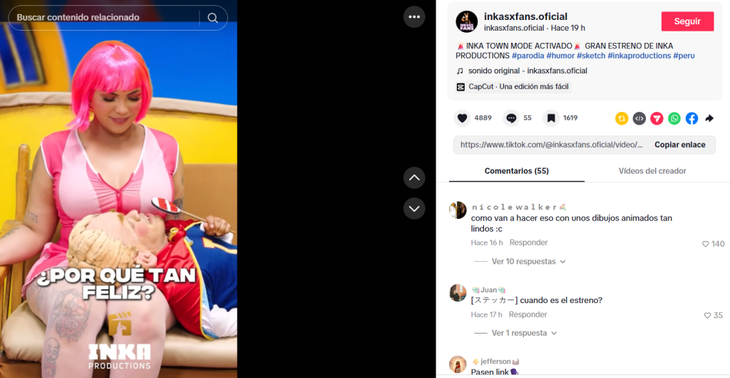 Captura de pantalla de una publicación sobre el video completo de Inka Lazy Town, viral en Twitter y Telegram