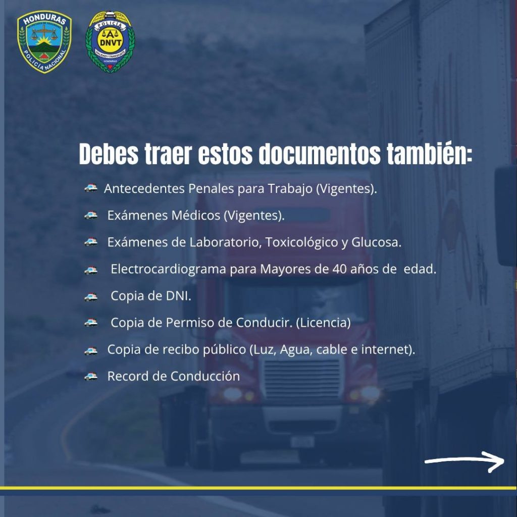 Foto con los requisitos para sacar la licencia de conducir para carga pesada