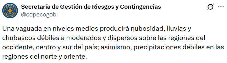 Captura de pantalla de la publicación sobre el clima en Honduras