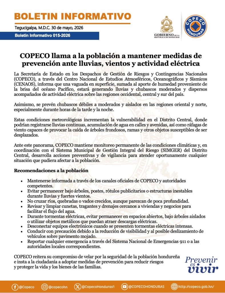 Comunicado de la Copeco