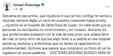 Mensaje del primo de Bessy Murillo.