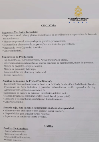 Foto con las plazas de trabajo