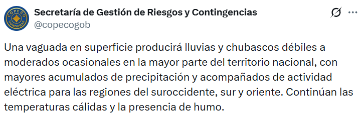 Captura de pantalla sobre el clima en Honduras