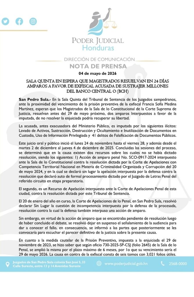 Comunicado del Poder Judicial. 