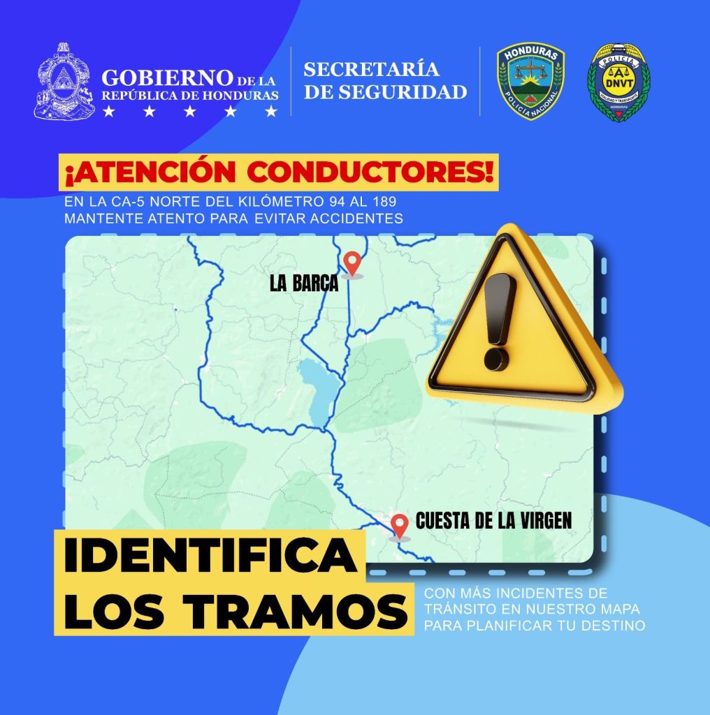 Mapa de los tramos de carreteras más peligrosas para conductores en Honduras en 2026