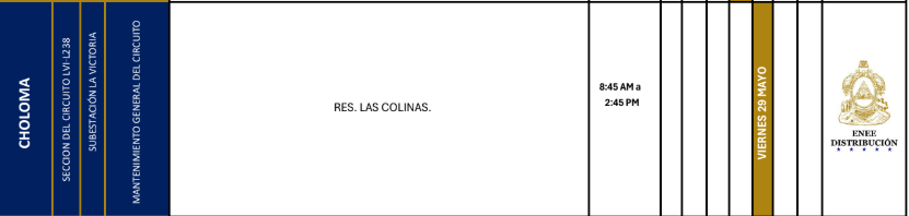 Lista de colonias que no tendrán luz este viernes debido a cortes de energía eléctrica programados por la ENEE