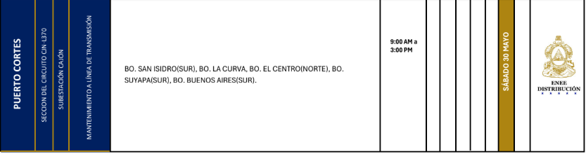 Lista de colonias que no tendrán luz este sábado debido a cortes de energía eléctrica programados por la ENEE