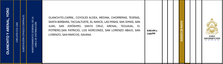 Lista de colonias que no tendrán luz este jueves debido a cortes de energía eléctrica programados por la ENEE