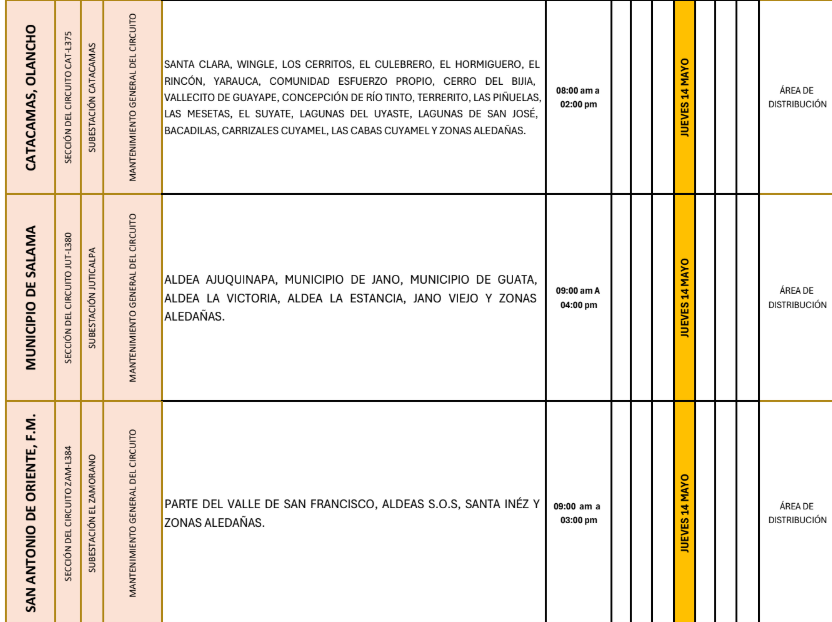 Lista de colonias que no tendrán luz este jueves debido a cortes de energía eléctrica programados por la ENEE