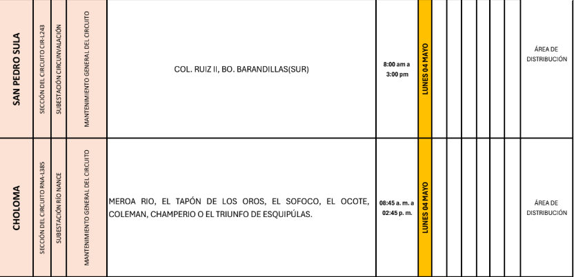 Lista de colonias que no tendrán energía eléctrica mañana por cortes de luz programados por la ENEE