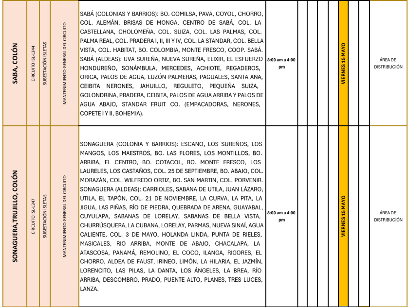 Lista de colonias que no tendrán luz este viernes debido a cortes de energía eléctrica programados por la ENEE