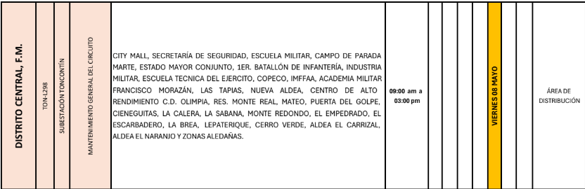 Lista de colonias que no tendrán luz este viernes debido a cortes de energía eléctrica programados por la ENEE
