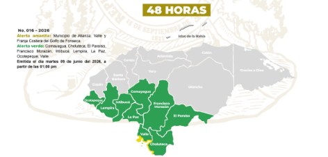 Mapa con las alertas vigentes en Honduras