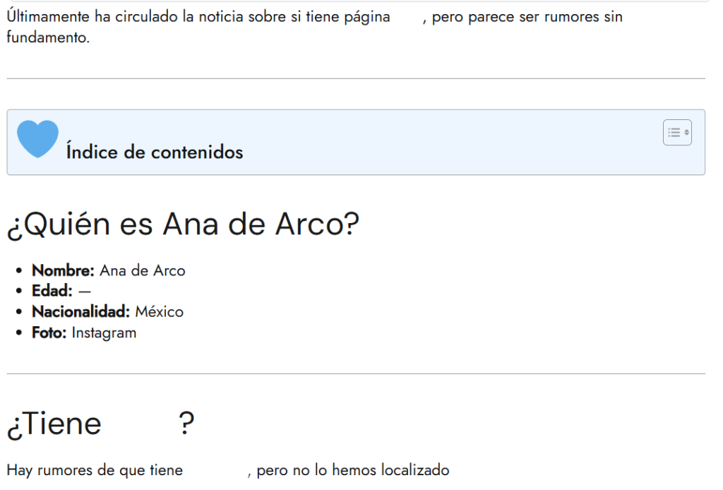 Captura de pantalla de un portal que habla sobre Ana de Arco, quien se hizo viral por un supuesto video filtrado en Twitter y Telegram