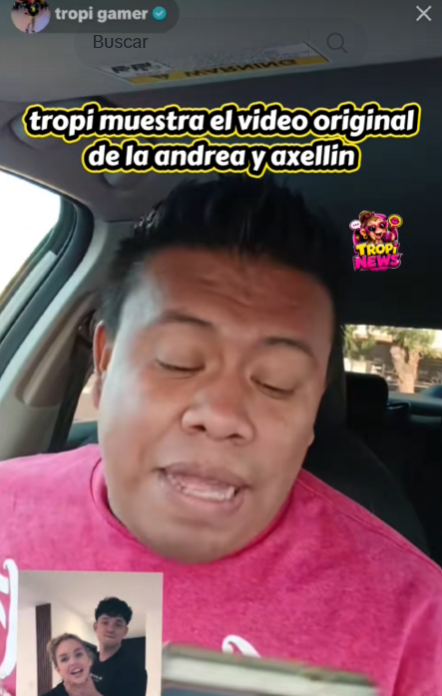 Foto de Tropi Gamer hablando sobre el supuesto video original de Andrea Stein Feliu y Axellinc en una piscina cerca de la playa San Juan que es viral en Twitter y Telegram