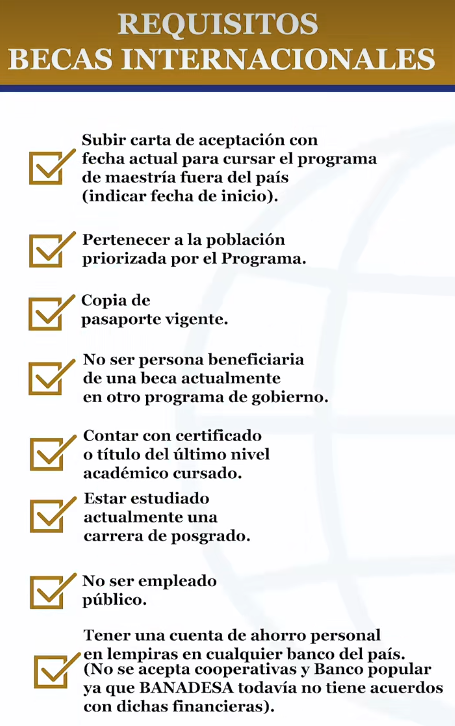 Foto con los requisitos para becas internacionales de Sedesol