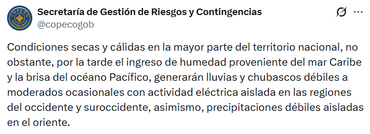 Captura de pantalla de publicación con el pronóstico del clima