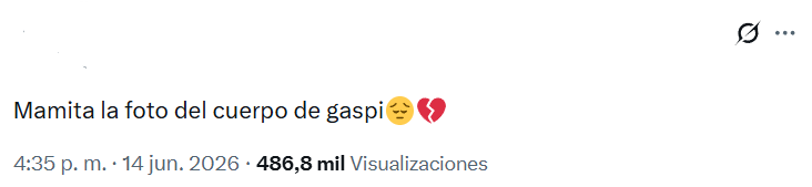 Captura de pantalla de una publicación en Twitter en la que se habla sobre las supuestas fotos de cómo quedó el cuerpo de Gaspi y de Oliver Tree
