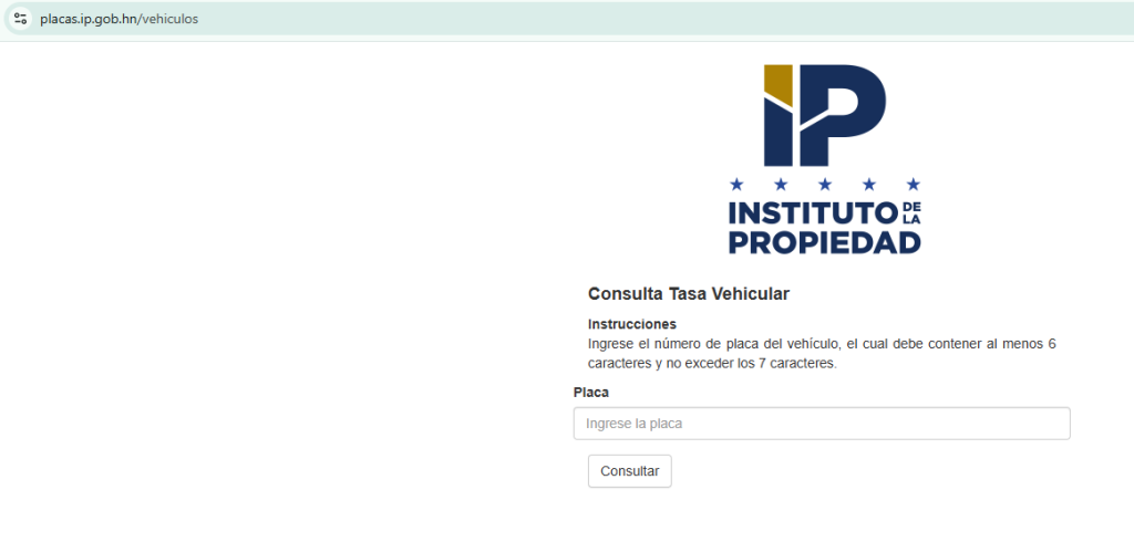 Plataforma de consulta de la matrícula vehicular en el IP.