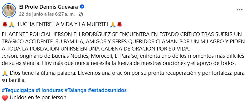 Captura de pantalla de la publicación