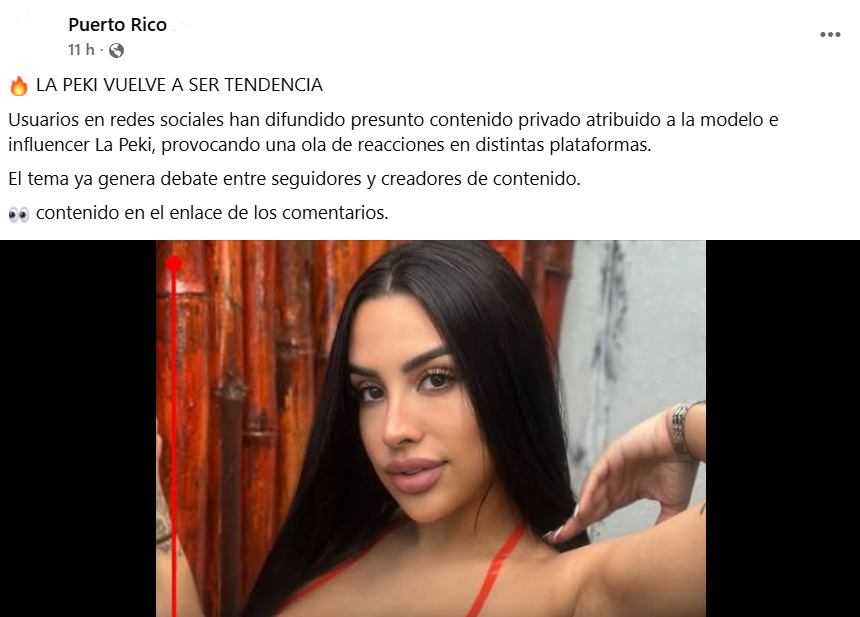 Captura de pantalla de una publicación que habla sobre el supuesto video filtrado de La Peki PR, el cual se volvió viral en Twitter y Telegram