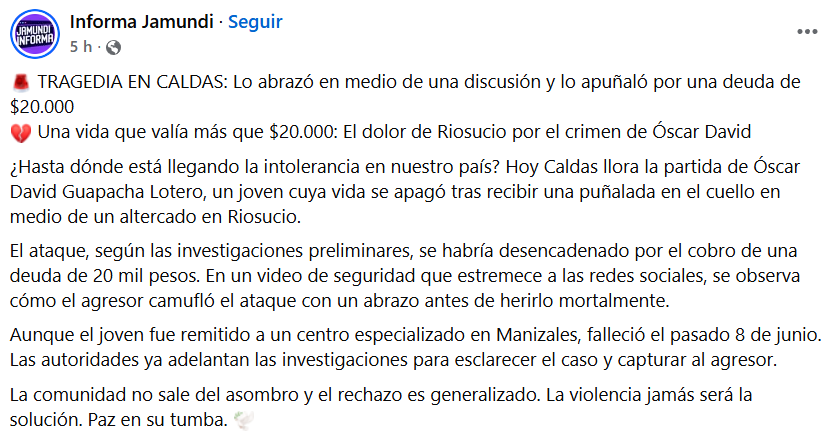 Captura de pantalla de la publicación
