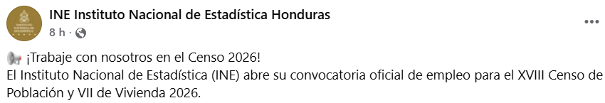 Captura de pantalla de publicación sobre los empleos del INE para el Censo 2026