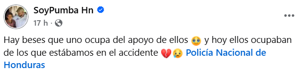 Captura de pantalla de una publicación de Pumba HN