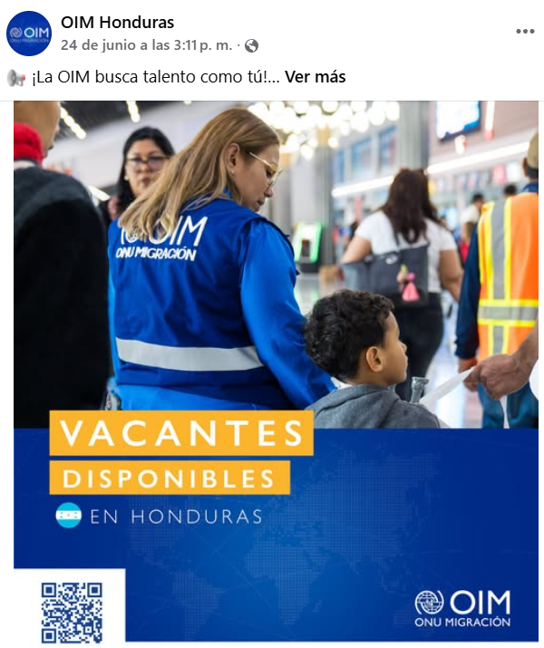 Foto sobre las vacantes de la OIM en Honduras