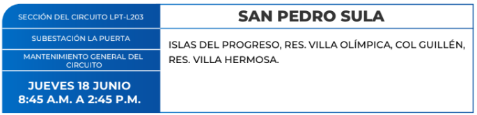 Lista de colonias que no tendrán luz este jueves debido a cortes de energía eléctrica programados por la ENEE