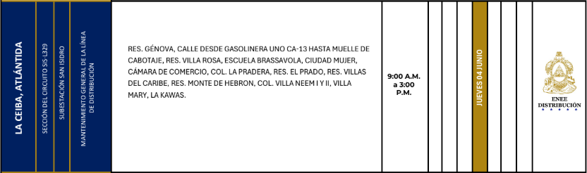 Lista de colonias que no tendrán luz este jueves debido a cortes de energía eléctrica programados por la ENEE