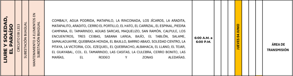 Lista de colonias que no tendrán luz este jueves debido a cortes de energía eléctrica programados por la ENEE