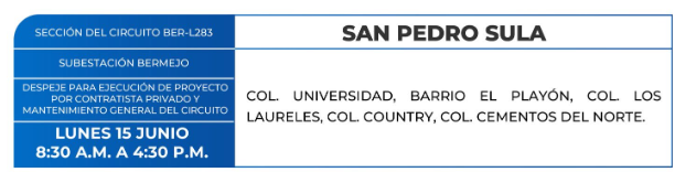Lista de colonias que no tendrán luz este lunes debido a cortes de energía eléctrica programados por la ENEE