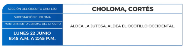 Lista de colonias que no tendrán luz este lunes debido a cortes de energía eléctrica programados por la ENEE