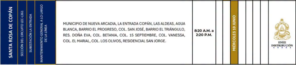 Lista de colonias que no tendrán luz este miércoles debido a cortes de energía eléctrica programados por la ENEE