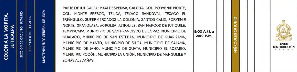 Lista de colonias que no tendrán luz este miércoles debido a cortes de energía eléctrica programados por la ENEE