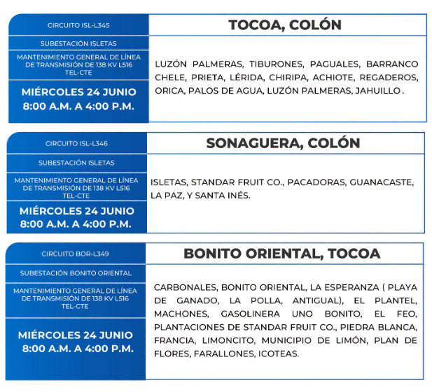 Lista de colonias que no tendrán luz este miércoles debido a cortes de energía eléctrica programados por la ENEE