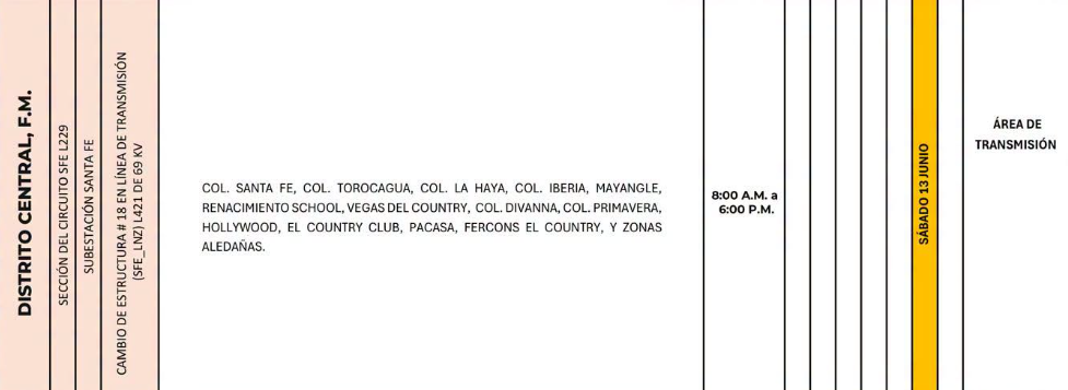 Lista de colonias que no tendrán luz este sábado debido a cortes de energía eléctrica programados por la ENEE