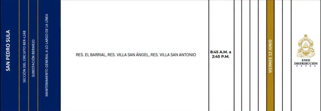 Lista de colonias que no tendrán luz este viernes debido a cortes de energía eléctrica programados por la ENEE