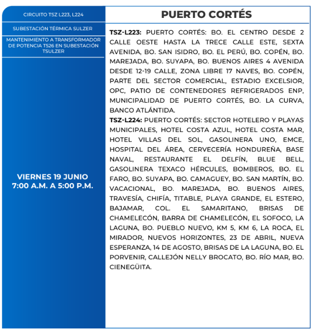 Lista de colonias que no tendrán luz este viernes debido a cortes de energía eléctrica programados por la ENEE