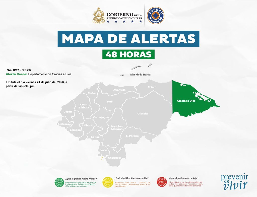 Mapa de alertas en Honduras por lluvias