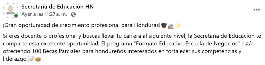 Captura de pantalla de la publicación